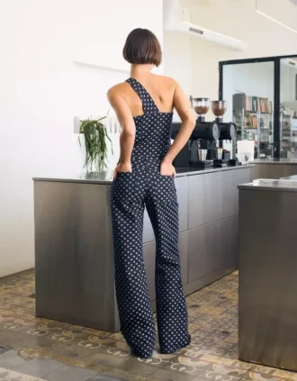 High-Waist Straight Jeans with Polka Dots