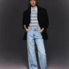 High-Waist Straight Wide-Leg Jeans with Turn-Up Hems – Pants