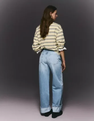 High-Waist Straight Wide-Leg Jeans with Turn-Up Hems – Pants