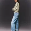 High-Waist Straight Wide-Leg Jeans with Turn-Up Hems – Pants