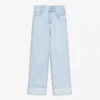High-Waist Straight Wide-Leg Jeans with Turn-Up Hems – Pants
