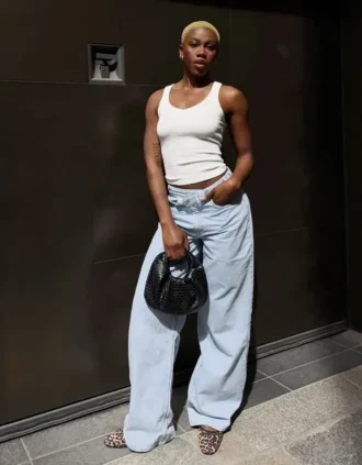 High-Waist Wide-Leg Jeans with Crossover Waist