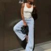 High-Waist Wide-Leg Jeans with Crossover Waist High-Waist Wide-Leg Jeans with Crossover Waist