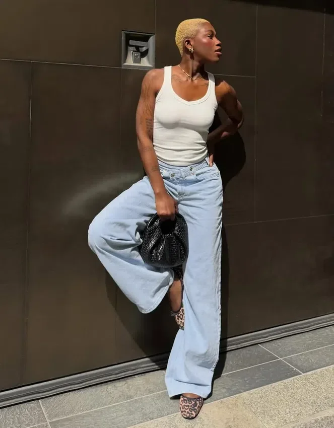 High-Waist Wide-Leg Jeans with Crossover Waist High-Waist Wide-Leg Jeans with Crossover Waist
