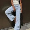 High-Waist Wide-Leg Jeans with Crossover Waist High-Waist Wide-Leg Jeans with Crossover Waist