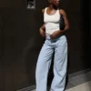 High-Waist Wide-Leg Jeans with Crossover Waist High-Waist Wide-Leg Jeans with Crossover Waist