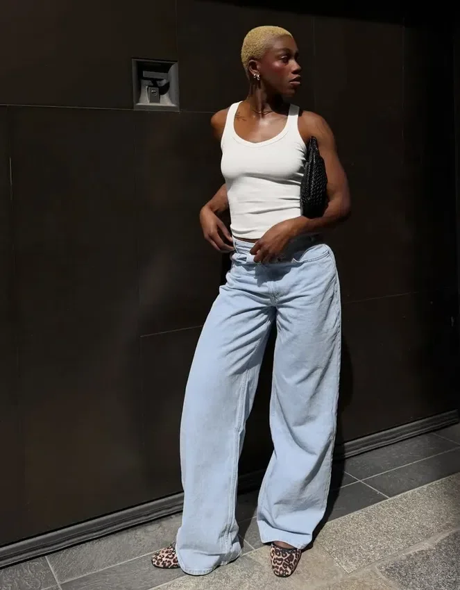 High-Waist Wide-Leg Jeans with Crossover Waist High-Waist Wide-Leg Jeans with Crossover Waist