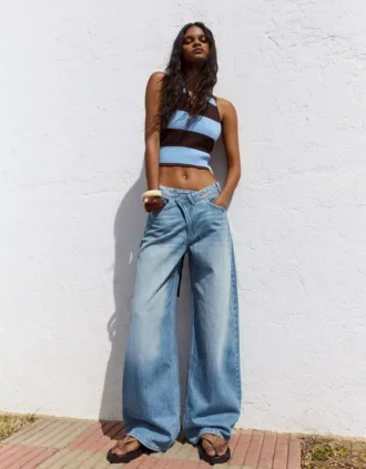 High-Waist Wide-Leg Jeans with Crossover Waist – Pants