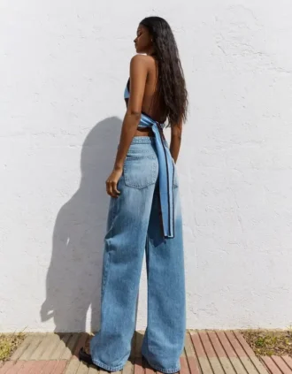 High-Waist Wide-Leg Jeans with Crossover Waist – Pants