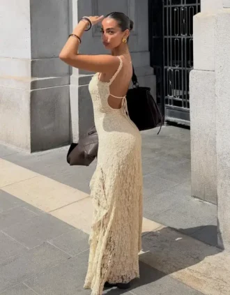 Lace-Trimmed Midi Dress