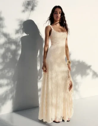 Lace-Trimmed Midi Dress