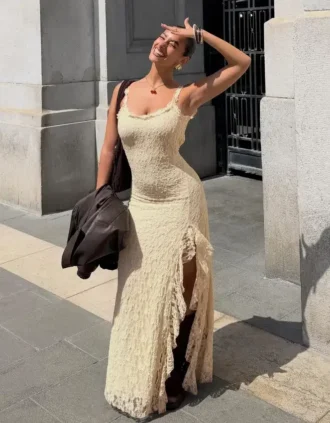 Lace-Trimmed Midi Dress