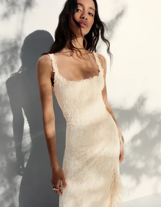 Lace-Trimmed Midi Dress Lace-Trimmed Midi Dress