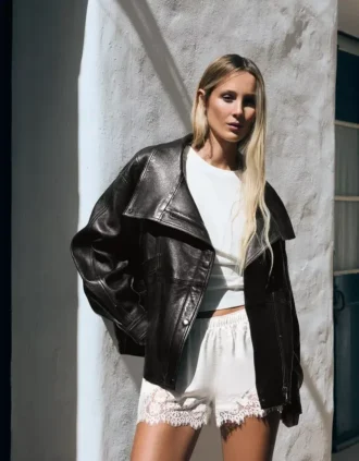 Leather Funnel Neck Jacket – Women