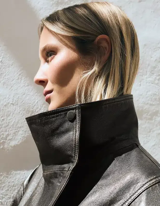 Leather Funnel Neck Jacket – Women Leather Funnel Neck Jacket – Women