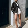 Leather Funnel Neck Jacket – Women Leather Funnel Neck Jacket – Women