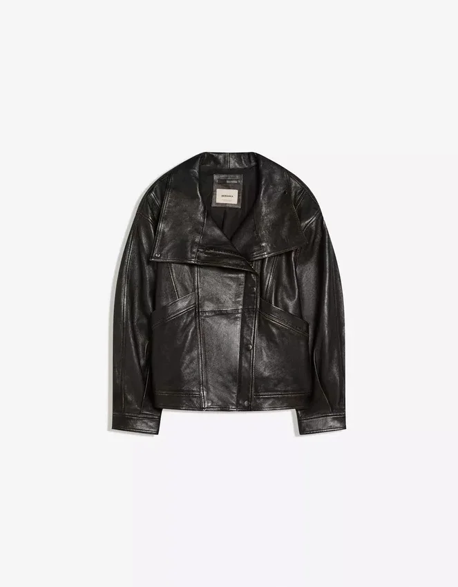 Leather Funnel Neck Jacket – Women Leather Funnel Neck Jacket – Women
