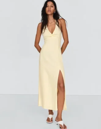 Linen Blend Halter Midi Dress – Dresses and Jumpsuits