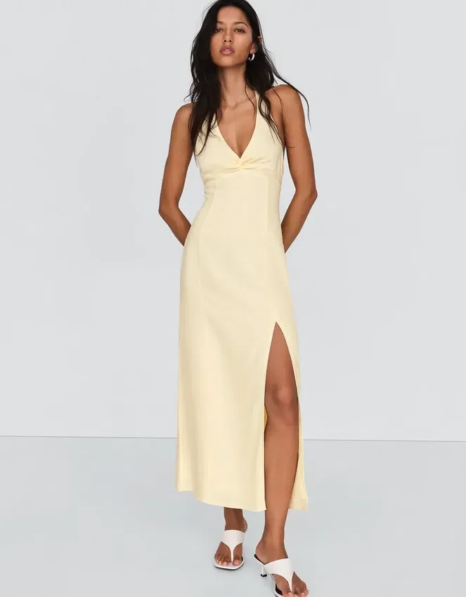 Linen Blend Halter Midi Dress – Dresses and Jumpsuits Linen Blend Halter Midi Dress – Dresses and Jumpsuits