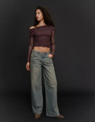 Long Sleeve Asymmetric Tulle T-Shirt