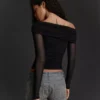 Long Sleeve Asymmetric Tulle T-Shirt Long Sleeve Asymmetric Tulle T-Shirt