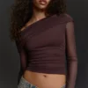 Long Sleeve Asymmetric Tulle T-Shirt Long Sleeve Asymmetric Tulle T-Shirt