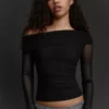 Long Sleeve Asymmetric Tulle T-Shirt Long Sleeve Asymmetric Tulle T-Shirt