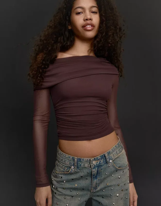 Long Sleeve Asymmetric Tulle T-Shirt Long Sleeve Asymmetric Tulle T-Shirt