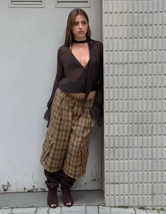 Long Sleeve Crossover Scarf Blouse
