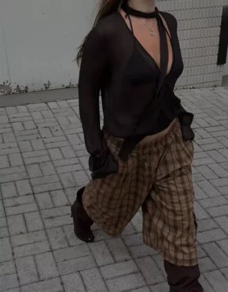Long Sleeve Crossover Scarf Blouse