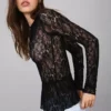 Long Sleeve Ruffled Blonde Lace T-Shirt Long Sleeve Ruffled Blonde Lace T-Shirt