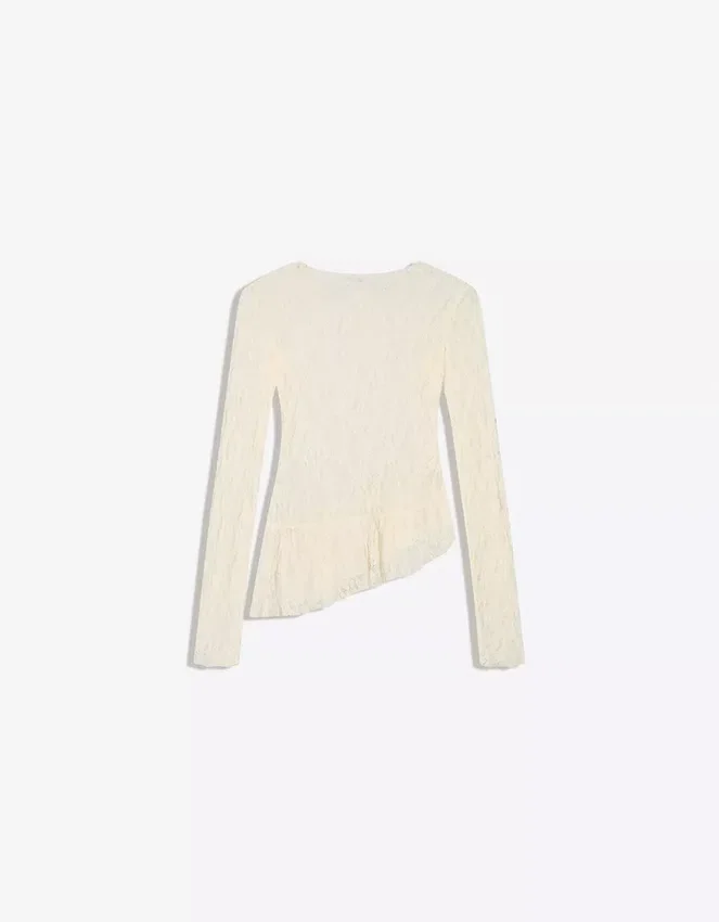 Long Sleeve Ruffled Blonde Lace T-Shirt Long Sleeve Ruffled Blonde Lace T-Shirt