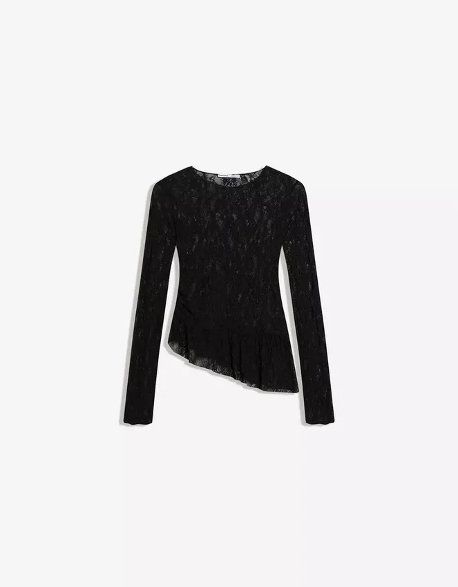 Long Sleeve Ruffled Blonde Lace T-Shirt Long Sleeve Ruffled Blonde Lace T-Shirt