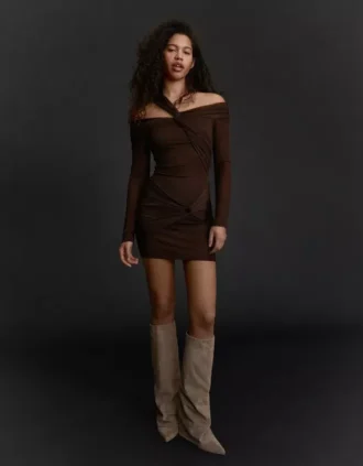 Long Sleeve Tulle Mini Dress with Knots – Dresses and Jumpsuits