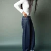Low-Rise Baggy Jeans with Roll-Up Hem – Pants
