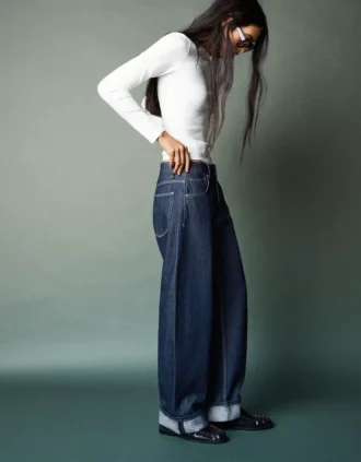 Low-Rise Baggy Jeans with Roll-Up Hem – Pants