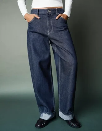 Low-Rise Baggy Jeans with Roll-Up Hem – Pants