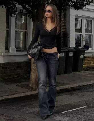 Low-Rise Bootcut Jeans with Flaps