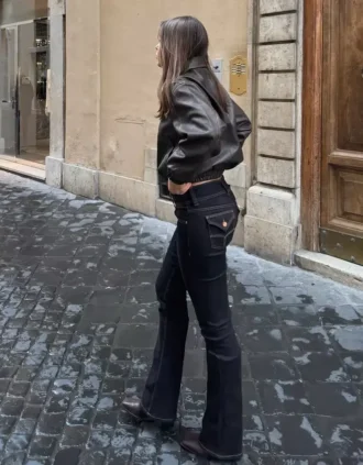 Low-Rise Bootcut Jeans with Flaps