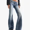 Low-Rise Embroidered Flared Jeans – Pants