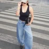 Low-Rise Wide-Leg Barrel Jeans with Front Buttons Low-Rise Wide-Leg Barrel Jeans with Front Buttons