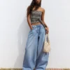 Low-Rise Wide-Leg Barrel Jeans with Front Buttons – Pants Low-Rise Wide-Leg Barrel Jeans with Front Buttons – Pants