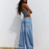 Low-Rise Wide-Leg Barrel Jeans with Front Buttons – Pants Low-Rise Wide-Leg Barrel Jeans with Front Buttons – Pants