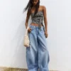 Low-Rise Wide-Leg Barrel Jeans with Front Buttons – Pants Low-Rise Wide-Leg Barrel Jeans with Front Buttons – Pants
