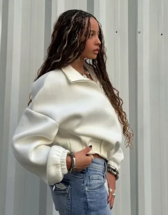 Neoprene Effect Balloon Zip-Up Sweatshirt