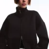 Neoprene Effect Balloon Zip-Up Sweatshirt
