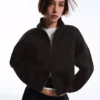 Neoprene Effect Balloon Zip-Up Sweatshirt