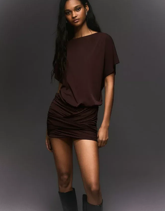 Open-Back Dress with Draped Skirt Open-Back Dress with Draped Skirt
