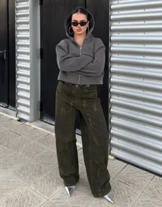 Oversize Zip-Up Sweatshirt with Neoprene Effect