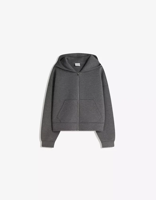 Oversize Zip-Up Sweatshirt with Neoprene Effect Oversize Zip-Up Sweatshirt with Neoprene Effect